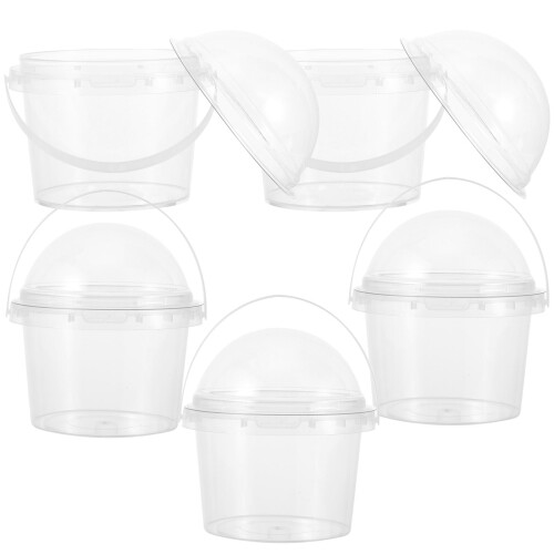 5Pcs Clear Plastic Buckets with Lid Food Storage Container for Snacks