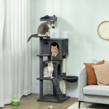 (Grey) PawHut 160cm Cat Tree Tower with Sisal Scratching Posts, Condos