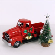 Vintage Metal Rustic Pickup Red Truck with Tree Christmas Decor