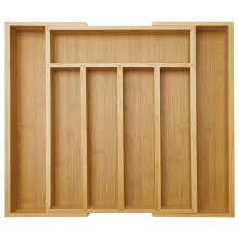 Expandable Large Utensil Drawer Organizer Bamboo Cutlery Tray Adjustable Wooden Silverware Holder for Kitchen Storage
