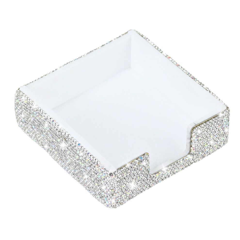 Rhinestone Sticky Note Holder 4x4 Inches, Cute Silver Note Dispenser for Desk Office Home Supplies-image-OPC-PJXBHFN-NEW