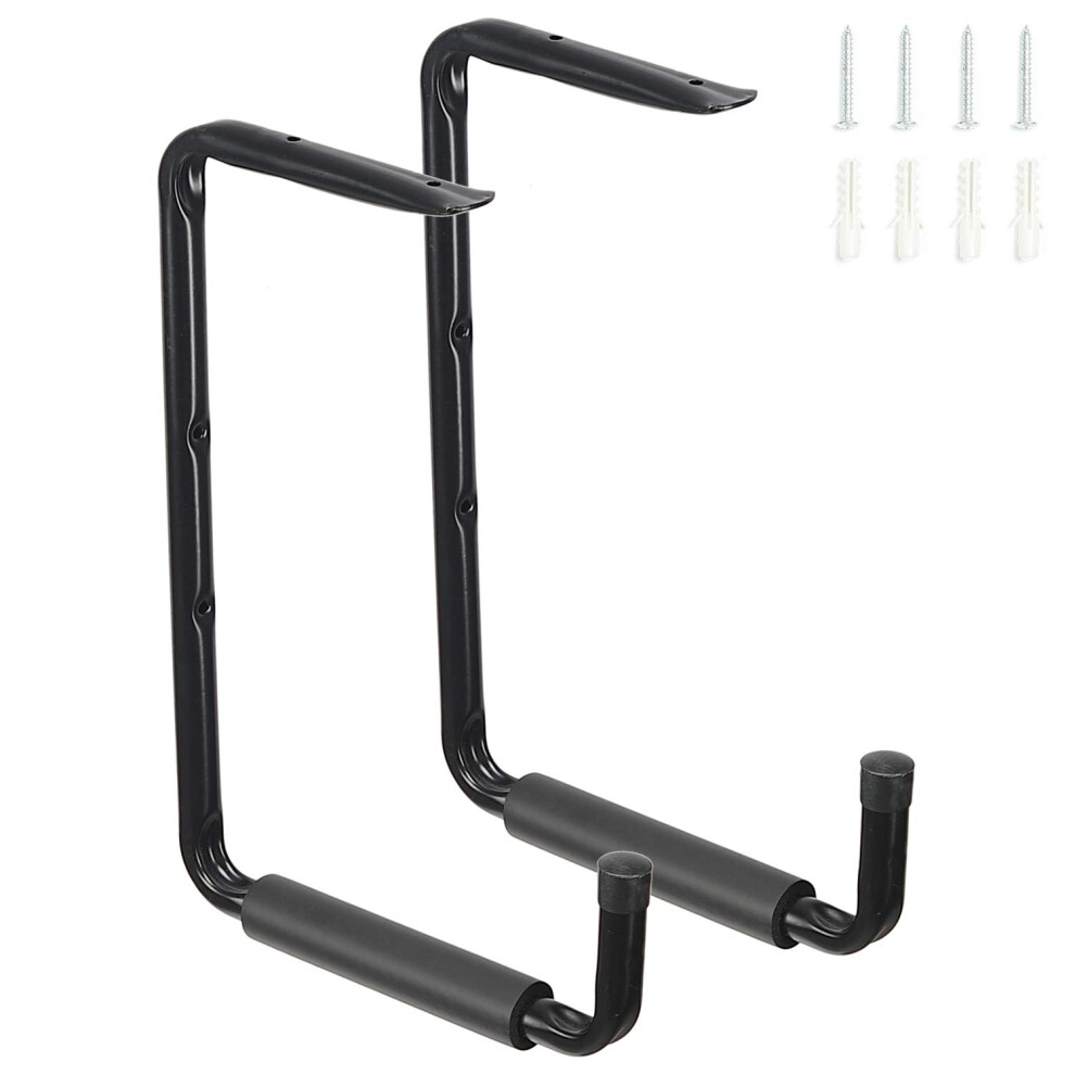 Ladder Hooks For Garage Ceiling, 15.3 Inch Wall Mounted Storage Hangers For Ladders, Tools, Bikes, And Garden Hoses (2 Pack, Black) 6447073870453
