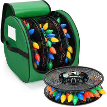 Christmas Light Storage Bag - Heavy-Duty 600D Fabric, 3-Reel Organizer for 375 Feet of Mini Lights, Green, Tear Resistant