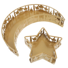 2Pcs Ramadan Moon Star Snack Dish Golden Iron Food Tray for Home Decor