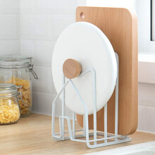 Cutting Board Rack Organizer Stand Holder for Kitchen Countertop, 4.92Lx5.71Wx8.46H in., White Steel Chopping Board Storage