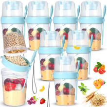 26 oz Portable Cereal Cup Set of 8 with Lid and Spoon for Overnight Oats Yogurt Salad Fruit Oatmeal Snack, Blue