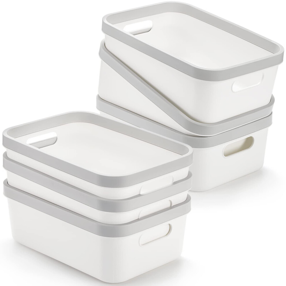 Plastic Storage Bin Set of 6 - 10"x7"x4" White Classroom Baskets with Handles for Bathroom, Office, School Organization-image-OPC-PJXC2PX-NEW