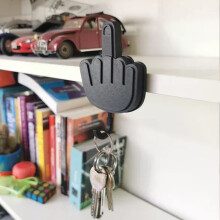 Middle Finger Key Hanger  - Funny Decorative Key Hook Rack Retractable Black Wall Mount Key Holder for Home or Office