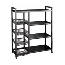 Height 135cm/53.1in 4-Tier Adjustable Metal Storage Shelves with Wheels and Wire Baskets for Kitchen, Garage, Pantry, and Bathroom