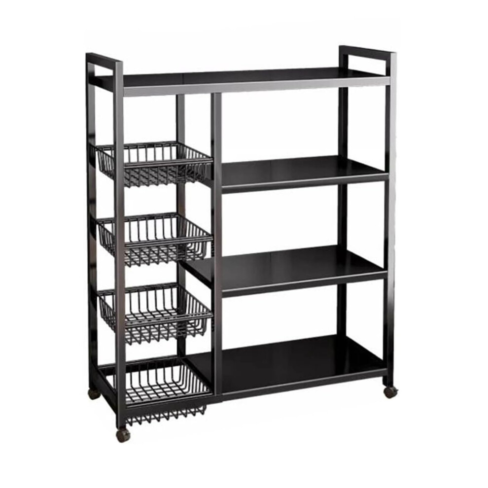 Height 135Cm/53.1In 4-Tier Adjustable Metal Storage Shelves With Wheels And Wire Baskets For Kitchen, Garage, Pantry, And Bathroom 6038364498267