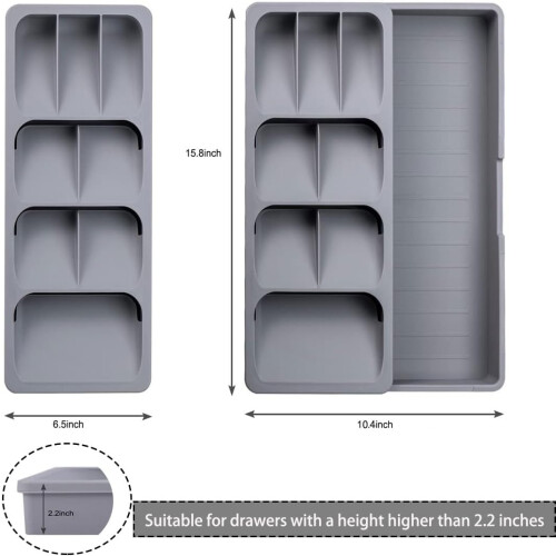 Kitchen Silverware Organizer Drawer, Non-Slip Compact Storage for Flatware, Spoons, Forks, Gray Color, Multi-Use Design 1