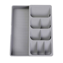 Kitchen Silverware Organizer Drawer, Non-Slip Compact Storage for Flatware, Spoons, Forks, Gray Color, Multi-Use Design