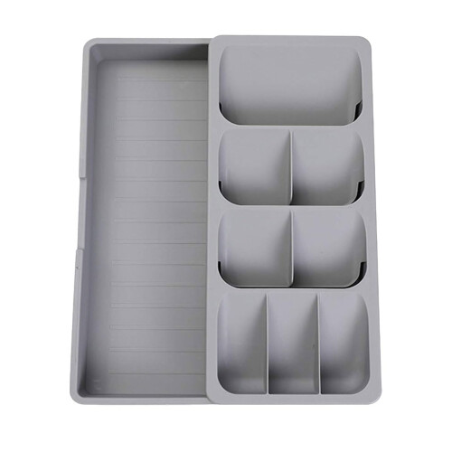 Kitchen Silverware Organizer Drawer, Non-Slip Compact Storage for Flatware, Spoons, Forks, Gray Color, Multi-Use Design