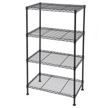 Shelving Unit 4-Tier Metal Organizer Wire Rack Adjustable Carbon Steel Storage Shelf for Kitchen and Garage Black