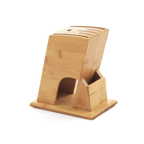 Multi-Function Bamboo Kitchen Cutlery Rack with Ventilated Slope Design for Knife and Utensil Storage