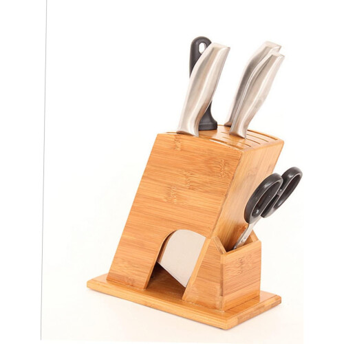 Multi-Function Bamboo Kitchen Cutlery Rack with Ventilated Slope Design for Knife and Utensil Storage 1
