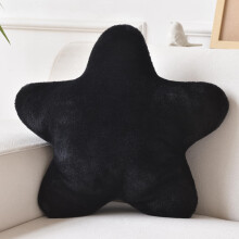 Star Pillow 15" Plush Star Shaped Decorative Throw Pillow with Faux Rabbit Fur for Sofa and Bed Decor in Black