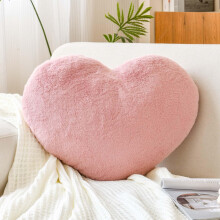 Dusty Pink Heart Pillows, 15.7"x11.8" Faux Rabbit Fur Plush Decorative Throw Pillow for Bed, Sofa, Chair, Living Room