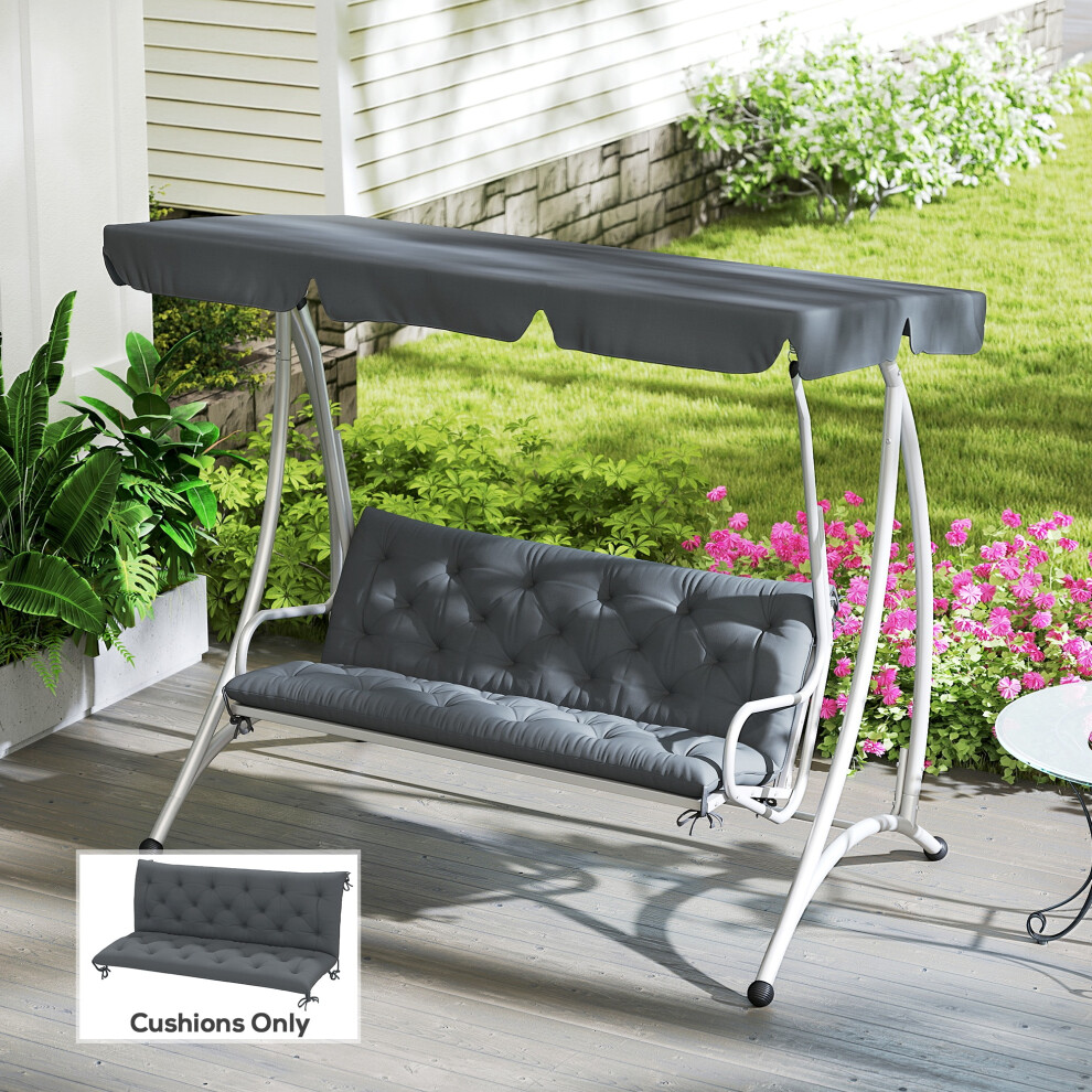 Outsunny 3 Seater Garden Bench Cushion Outdoor Seat Pad With Ties Dark Grey