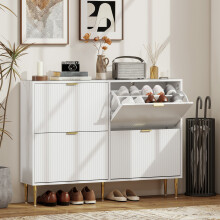(White||M) HOMCOM Slim Shoe Storage Cabinet with Flip Drawers for Hallway