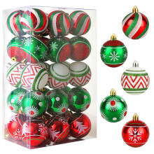 Christmas Ornaments Set, 30 Pcs Shatterproof 2.36 Inch Red Green White Baubles for Christmas Tree Holiday Decor