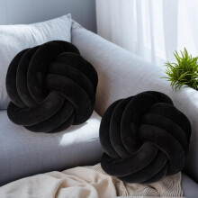 Knot Pillows 2 Pcs Set, Black Plush Knotted Ball Throw Pillows 7.8" Decorative Round Cushions for Bed Sofa Couch