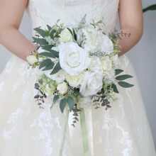 Wedding Bouquets for Bride - White Rose Artificial Flowers Bridal Bouquets, Romantic Decor for Ceremony, Anniversary, and Shower