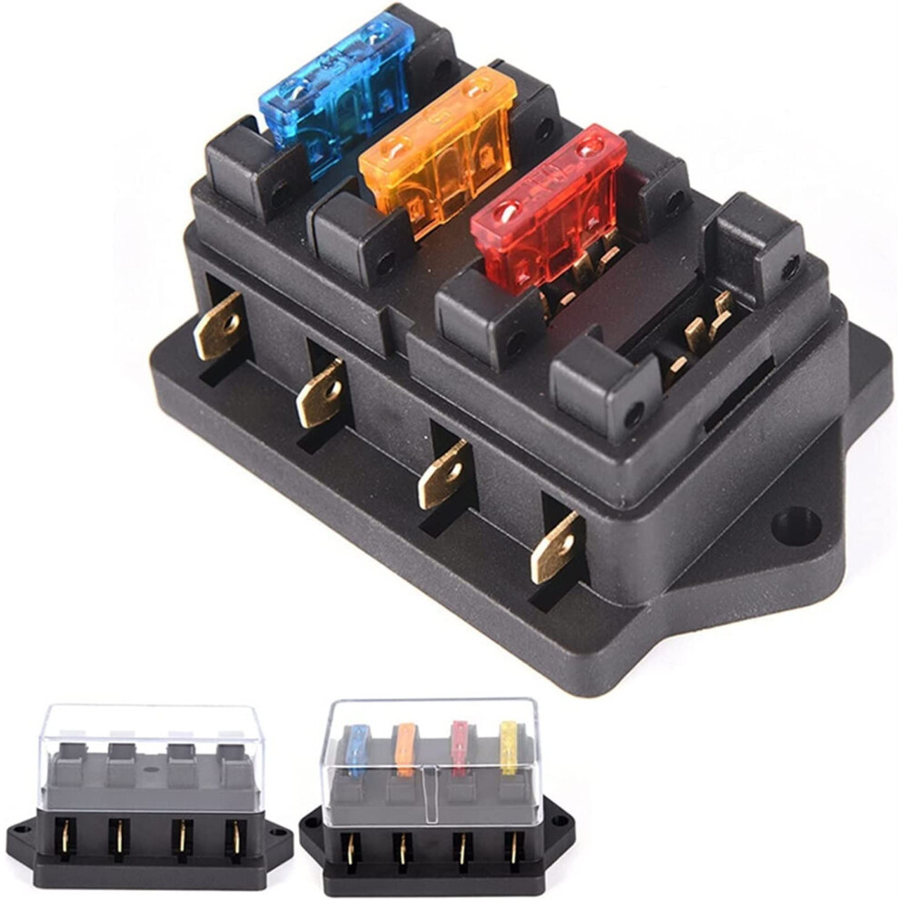 Car 4 Way Fuse Box Holder Standard Ato Blade Fuse Block For 12V/24V Automotive Wiring With 4 Fuses 6482260890111