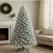 7ft White Flocked Artificial Christmas Tree with Stand  Holiday Home