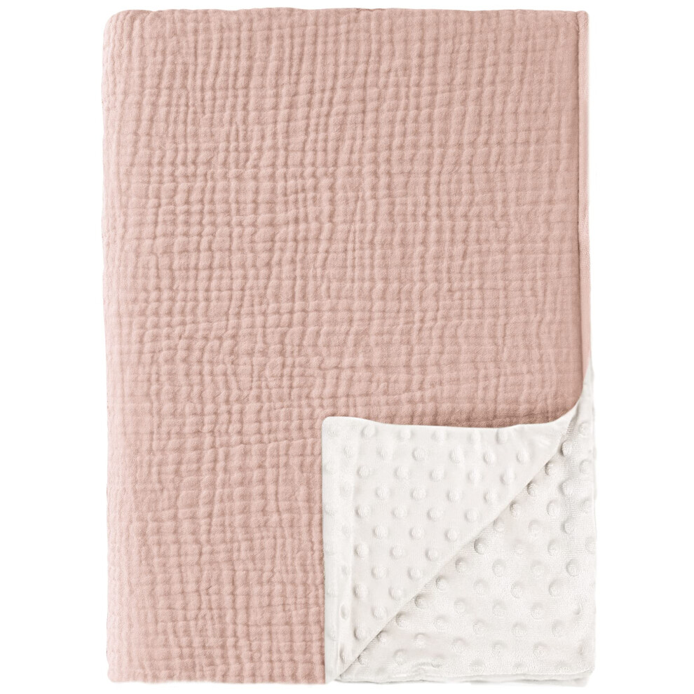 Baby Blankets Unisex Soft Minky Nursery Blanket Muslin Cotton Front Dotted Fleece Back Newborn Bed Throw 30x40 Inches