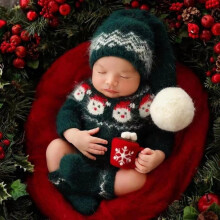 Christmas Newborn Photography Props Crochet Outfit for Boys and Girls with Santa Claus Red Hat and Pants Costume