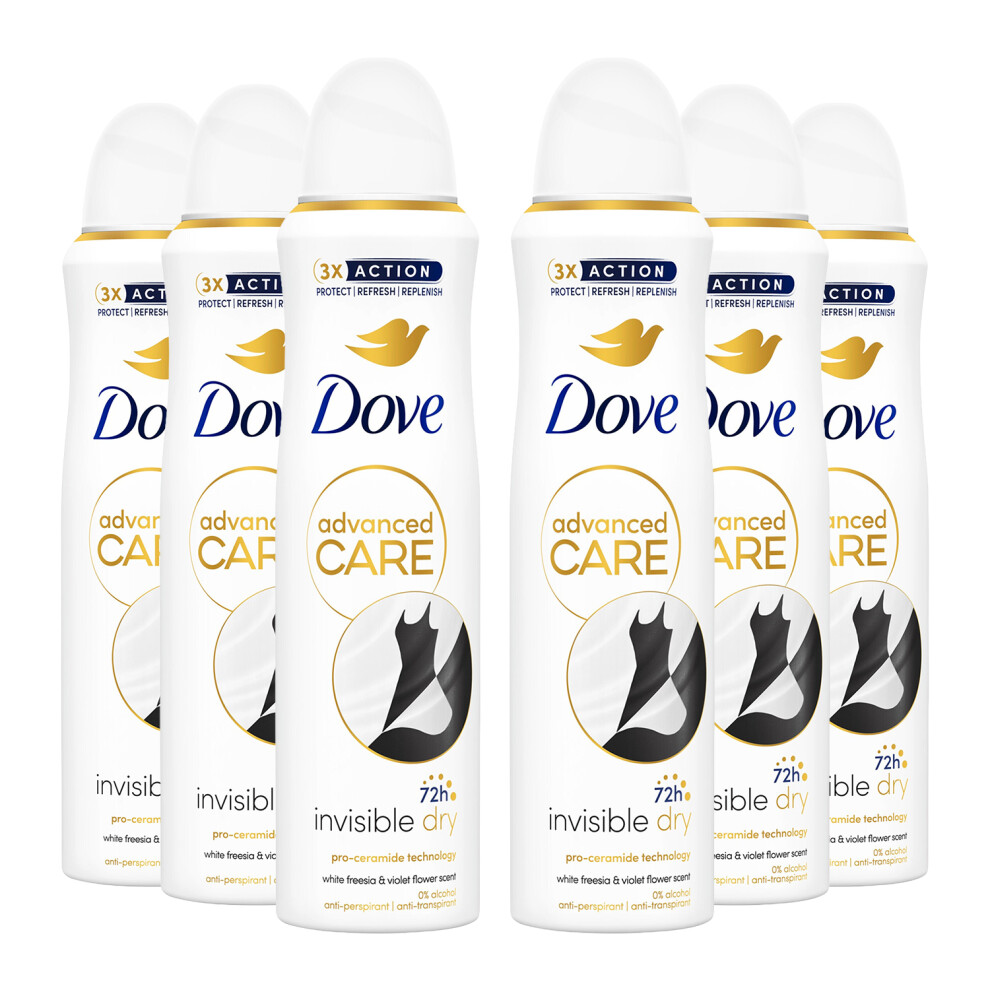 Dove (Buy 6 - Invisible Dry) Antiperspirant Advanced Care Deodorant, 150Ml