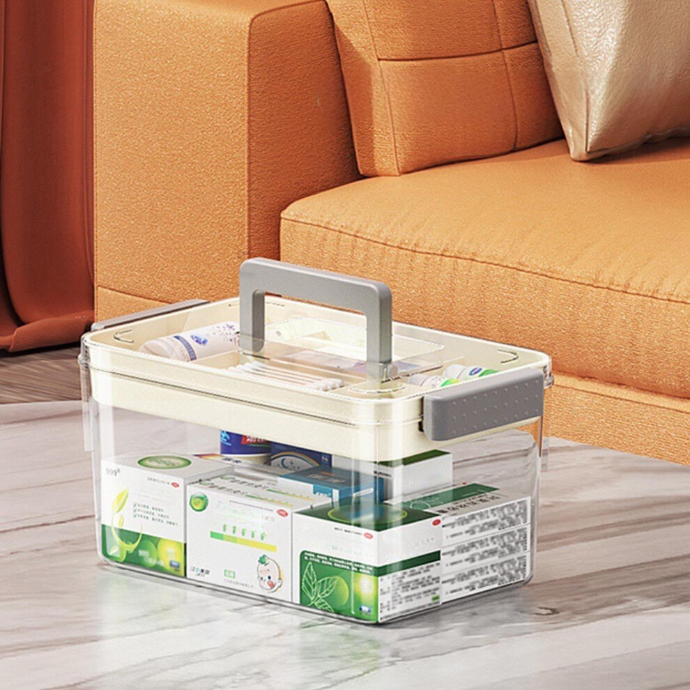 2-Tier Clear Plastic Medicine Storage Box with Handle, Multi-Compartment First Aid Organizer for Home and Travel
