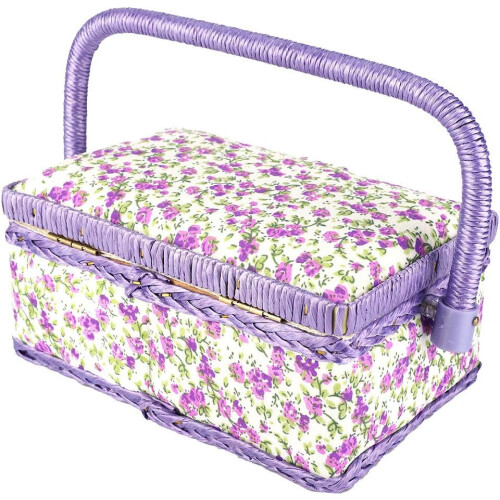 Handmade Sewing Basket with Floral Fabric, Multi-Layer Thread Needle Storage Organizer, Comfortable Handle Design 1