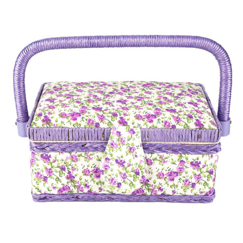 Handmade Sewing Basket with Floral Fabric, Multi-Layer Thread Needle Storage Organizer, Comfortable Handle Design