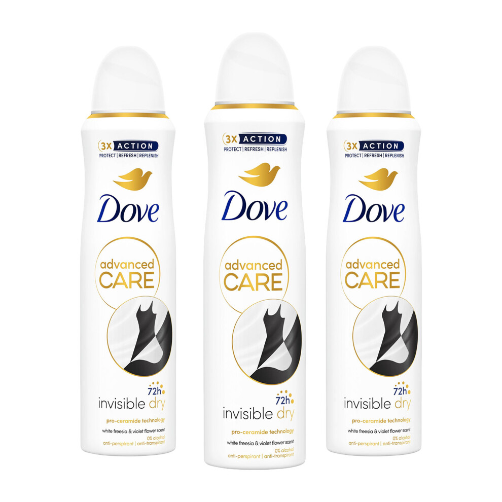 Dove (Buy 3 - Invisible Dry) Antiperspirant Advanced Care Deodorant, 150Ml