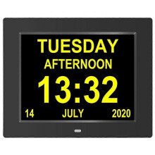 12 Alarm Dementia Clock, Non-Abbreviated Date Clock, Suitable for Elderly People with Impaired Vision, Alzheimer'S Patients with Memory Loss (8").