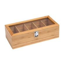 Tea Station Cabinet Wooden Storage Organizer for Tea Sugar and Coffee Packets, Herbal Tea Box with Dividers