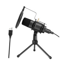 Condenser Microphone Set for Computer Gaming and Streaming, Tabletop Mic with Adjustable Stand, USB Compatible for Vocals