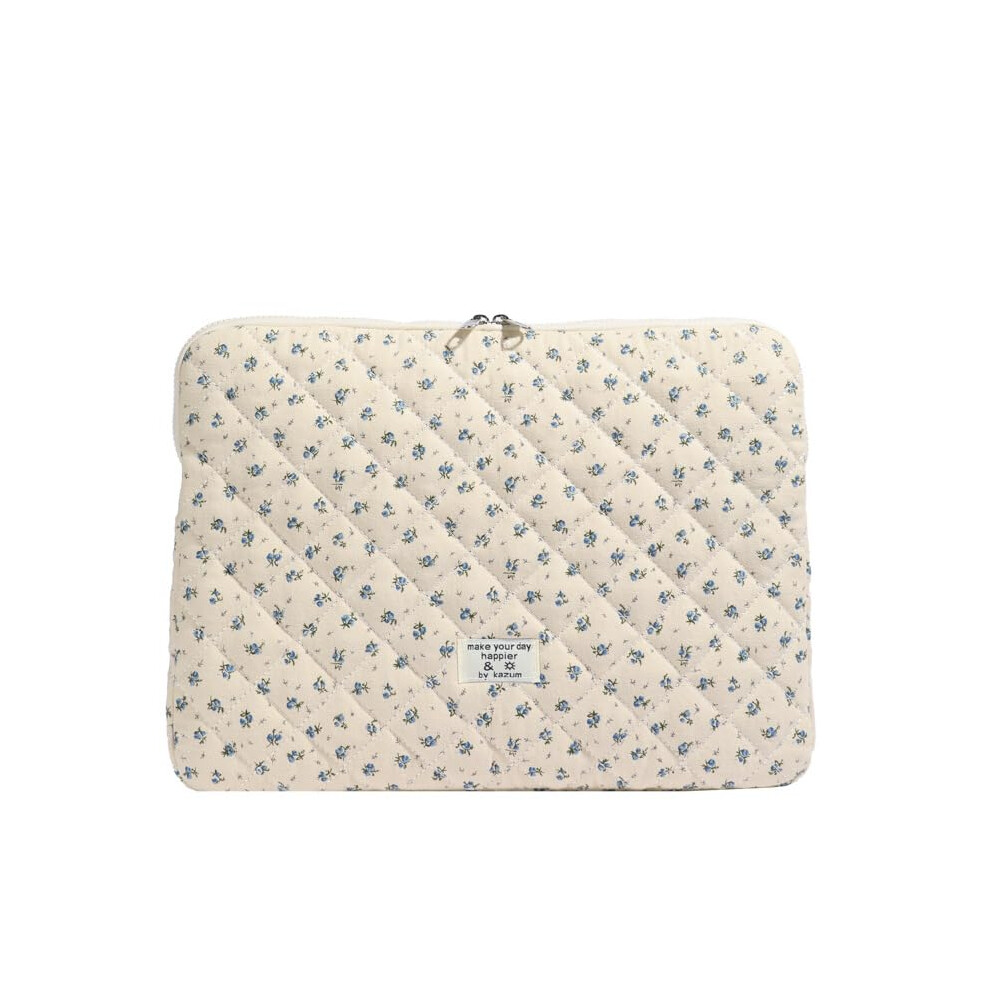 Cute Floral Laptop Sleeve 15 Inch Quilted Puffy Tablet Case Floral Fairycore Protective Pouch For Notebook Blue 6447073876127