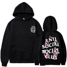 (L, Black) Anti Social Club Print Hoodie Cool Hoodies For Men And Women Casual Pullover Hooded Tops With Kangaroo Pocket