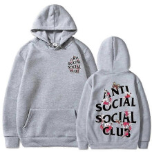 (XXXL, Gray) Anti Social Club Print Hoodie Cool Hoodies For Men And Women Casual Pullover Hooded Tops With Kangaroo Pocket