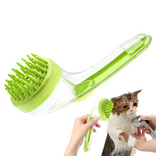 Pet Bath Brush | Silicone Bristle Massage Brush with Shampoo Dispenser for Small Animals - Green Pet Grooming Tool for Long and Short Hair
