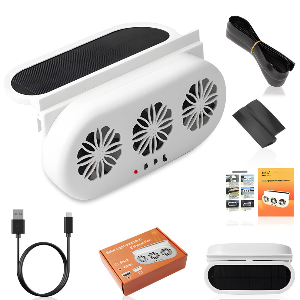 Solar Car Exhaust Fan With 3 Air Outlets For Air Circulation, Odor Elimination, Compatible With Most Vehicle Types 6447073877148