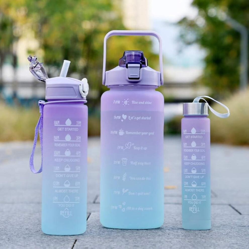 3 in 1 BPA Free Water Bottle Set 2L 900ML 300ML with Time Marker and Straw for Gym Sports Hydration