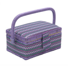 7 Floral Cartoons Sewing Basket with Removable Tray, Purple Storage Box for Sewing Kit, Small Size 7.67 x 5.11 x 3.93 Inches