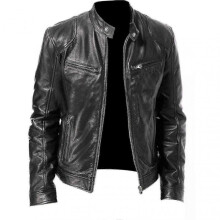 (S, Black) Men"s Casual Leather Jacket Front Zipper Closure Vintage Outwear For Working Driving Travel Outfit
