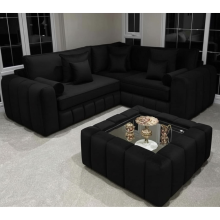 (Mink Velvet, Fabric Swatch) Velvet 5 Seater Corner Sofa, Coffee Table, Footstool Upholstered Sofas For Living Room