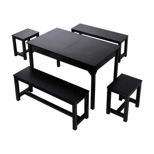 Living And Home 5-Piece Extendable Dining Table Set in Black 2