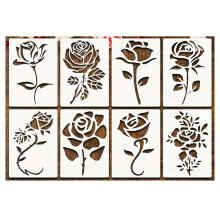 8 Piece Flower Painting Stencils Set, Reusable Plastic DIY Stencils for Scrapbooking and Wood Furniture Decoration